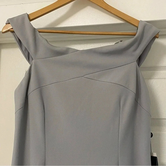 NWT Adrianna Papell Grey Knit Crepe Gown - Picture 3 of 8